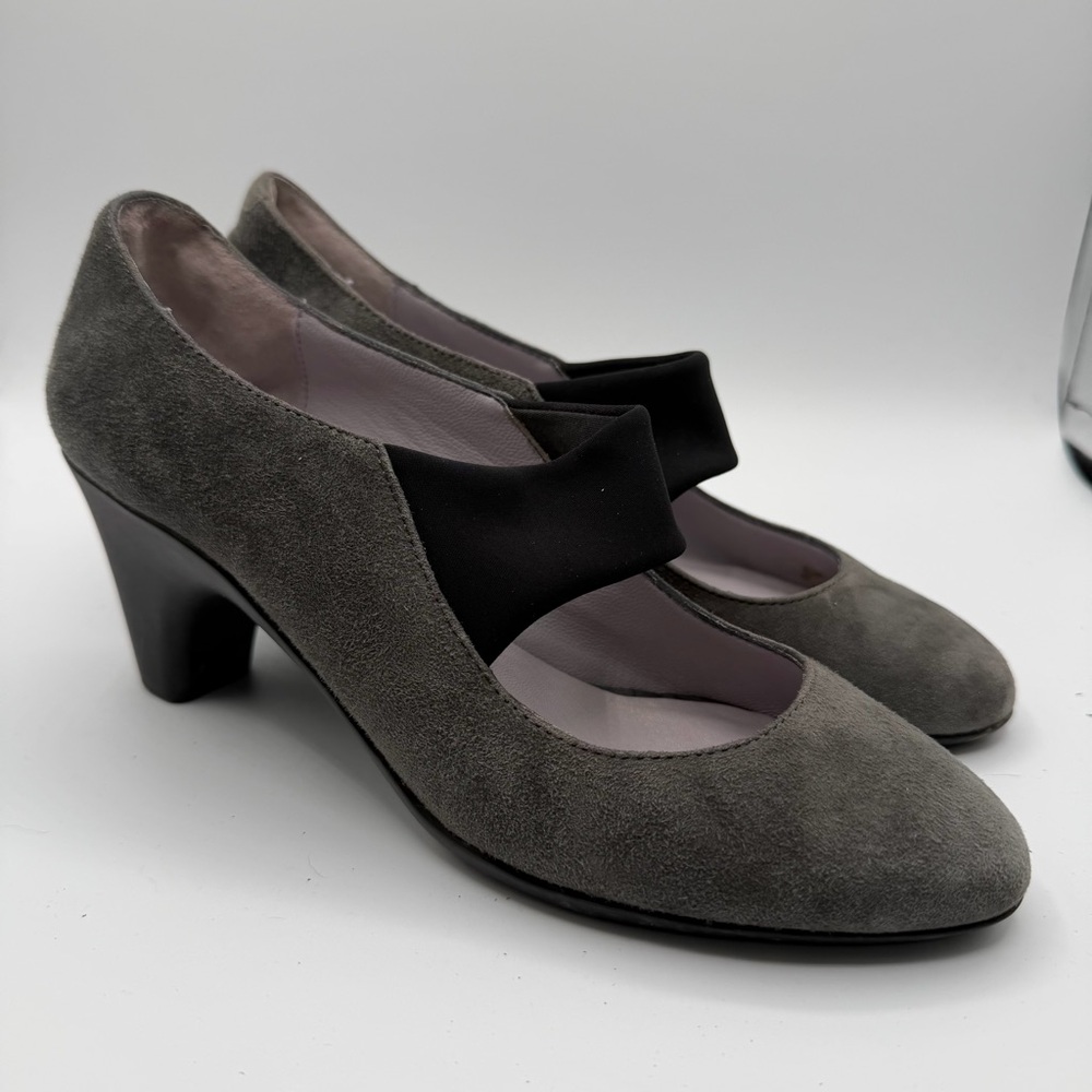 Johnston & Murphy Gray Suede Mary Jane Pumps Elastic Strap Women’s 8M